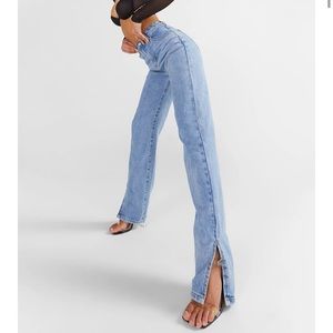 High Rise Split Hem Straight Leg Jeans